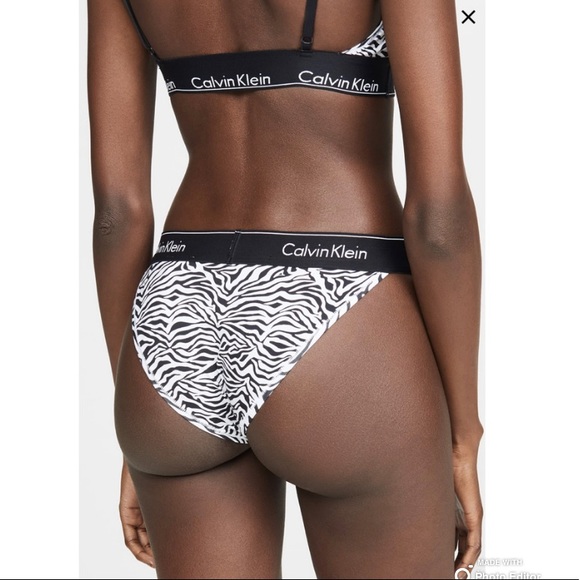 Calvin Klein Zebra Print Bralette & High Leg Tanga - Picture 2 of 8